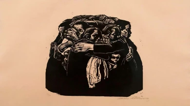 Käthe Kollwitz, Die Mütter [Las madres], 1922-1923. Xilografía. De la serie Kireg [Guerra]. Colección particular, Colonia, Alemania