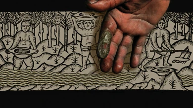 Indios lavando oro. Grabado del cronista Gonzalo Fernández de Oviedo y Valdés en Historia general y natural delas Indias, isla y tierra-firme del mar océano. Archivo Mapa Teatro