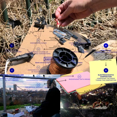 Agnès Pe, collage made from images of projects by Shortwave Collective, 2023